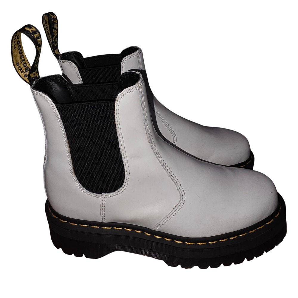 Dr. Martens 2976 Quad White Leather Platform Chelsea Boots Mens 8 Womens 9